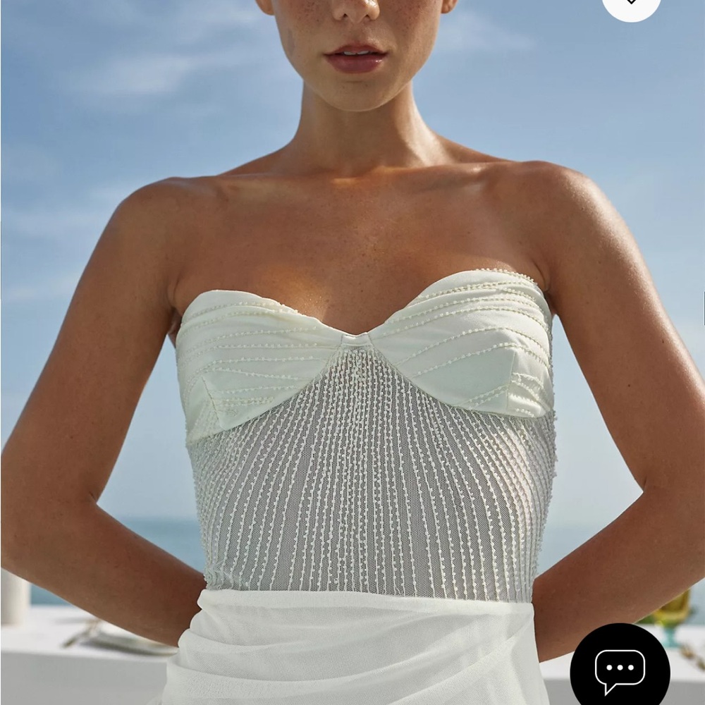 Sarakiniko Cam Embellished Strapless Maxi Dress white